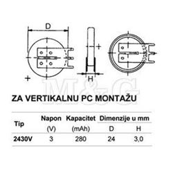 Slika za BATERIJA CR2430 3V 280mAh V