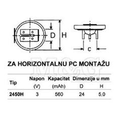 Picture of BATERIJA CR2450 3V 560mAh H