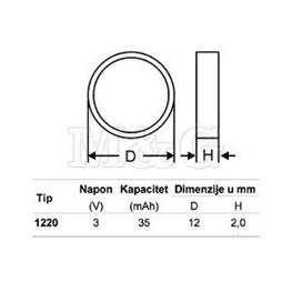 Slika za BATERIJA CR1220 3V  35mAh