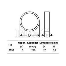 Slika za BATERIJA CR2032 3V 220mAh