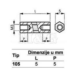 Slika za ODSTOJNIK Tip 1  M3x5 MM