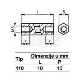 Slika za ODSTOJNIK Tip 1  M3x10 MM