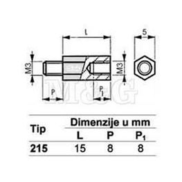 Picture of ODSTOJNIK Tip 2  M3x15 MM