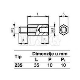 Slika za ODSTOJNIK Tip 2  M3x35 MM