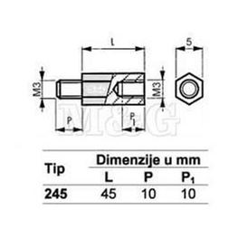 Slika za ODSTOJNIK Tip 2  M3x45 MM