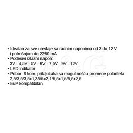 Slika za ISPRAVLJAČ ADAPTER 220V / 3-12V 2,2A