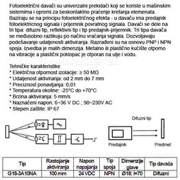 Slika za FOTOELEKTRIČNI PREKIDAČ G18-3A10NA