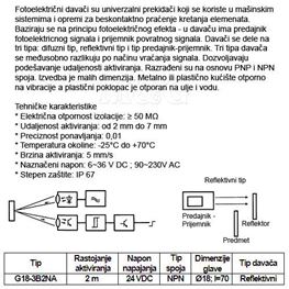 Slika za FOTOELEKTRIČNI PREKIDAČ G18-3B2NA