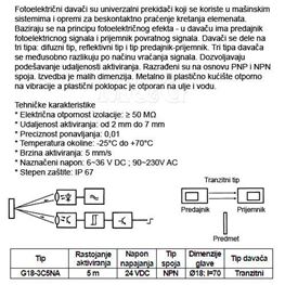 Slika za FOTOELEKTRIČNI PREKIDAČ G18-3C5NA