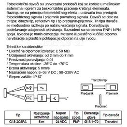 Slika za FOTOELEKTRIČNI PREKIDAČ G18-3C5PA