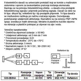 Slika za FOTOELEKTRIČNI PREKIDAČ G30-3B3NA