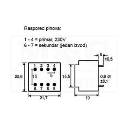 Slika za TRAFO PRINT HAHN 220V 0,5VA 1x9V