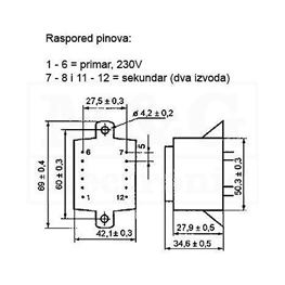 Slika za TRAFO PRINT HAHN 220V 10VA 2x12V