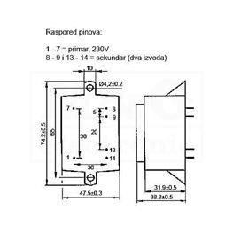 Slika za TRAFO PRINT HAHN 220V 16VA 2x15V