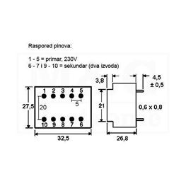 Slika za TRAFO PRINT HAHN 220V 2,6VA 2x6V