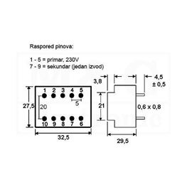 Slika za TRAFO PRINT HAHN 220V 3VA 1x6V