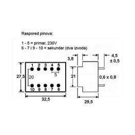 Slika za TRAFO PRINT HAHN 220V 3VA 2x6V