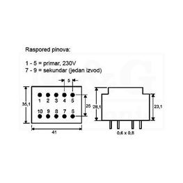 Slika za TRAFO PRINT HAHN 220V 4,5VA 1x9V