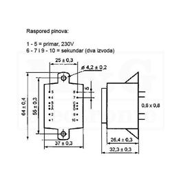 Slika za TRAFO PRINT HAHN 220V 6VA 2x15V