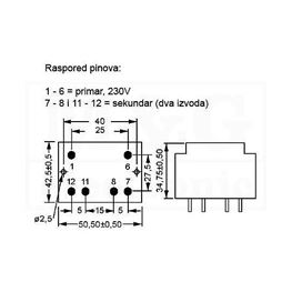 Slika za TRAFO PRINT MYRRA 220V 10VA 2X9V