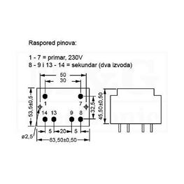 Picture of TRAFO PRINT MYRRA 220V 22VA 2x12V