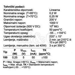 Slika za POTENCIOMETAR TRIMER SMD TS63Y 100