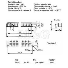 Slika za KONEKTOR DIN 41612 Tip C 64 PINA Ž (a+b) 90°