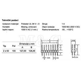 Slika za KONTAKTNA LETVICA 2,54 mm MUŠKA 2x50 pina