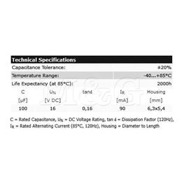 Slika za KONDENZATOR SMD EL.85°C 100µF 16V