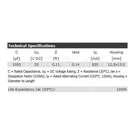 Slika za KONDENZATOR SMD EL.105°C 1000µF 25V