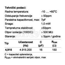 Slika za QUARZE KRISTAL HC49/U-S 4,915 MHz
