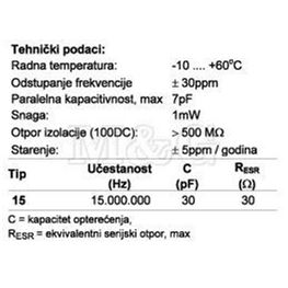 Slika za QUARZE KRISTAL HC49/U 15 MHz