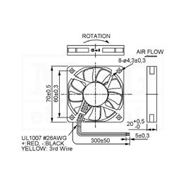 Picture of VENTILATOR DC 24V 70x70x20 SUNON Vapo 3 izvoda