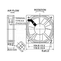 Picture of VENTILATOR AC 230V 120x120x25 SUNON Ball