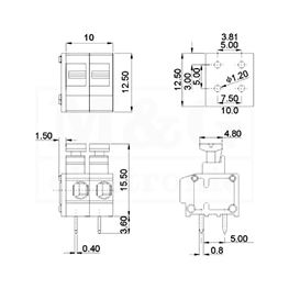 Slika za REDNA KLEMA PCB 2 POL SA TASTEROM Raster 5mm