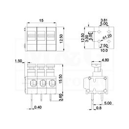 Slika za REDNA KLEMA PCB 3 POL SA TASTEROM Raster 5mm