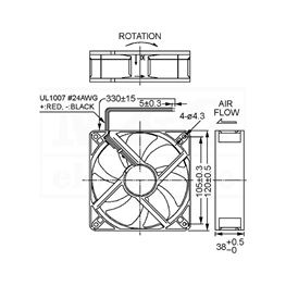 Picture of VENTILATOR DC 12V 120X120X38 SUNON Vapo Tip V3