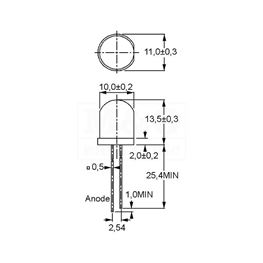 Slika za LE DIODA OKRUGLA 10MM ZELENA 70-90 mcd 60°