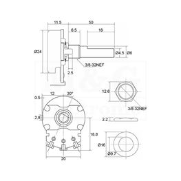 Slika za POTENCIOMETAR 24/6 MONO LIN 1M