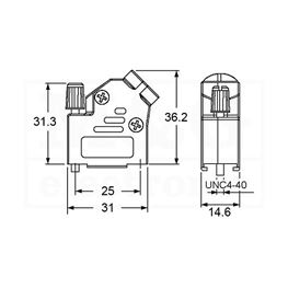 Slika za KUĆIŠTE KONEKTORA D-Sub   9 pina METALNO 45°