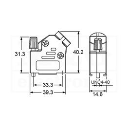 Slika za KUĆIŠTE KONEKTORA D-Sub 15 pina METALNO 45°