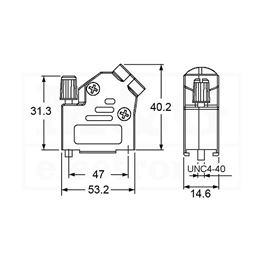 Slika za KUĆIŠTE KONEKTORA D-Sub 25 pina METALNO 45°