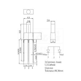 Slika za LE DIODA DUO 2MM 3 IZVODA CRVENO-HLADNO BELA