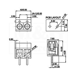 Slika za REDNA KLEMA PCB 2 POL HORIZONTALNA 90° 15A