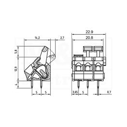 Slika za REDNA KLEMA PCB 4 POL SA POLUGOM Raster 5,0/5,08