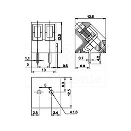 Picture of REDNA KLEMA PCB 2 POL UGAONA 45° Raster 5mm