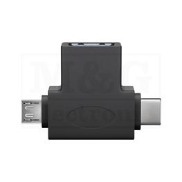Slika za USB ADAPTER A ŽENSKI / Micro B +USB C MUŠKI CRNI