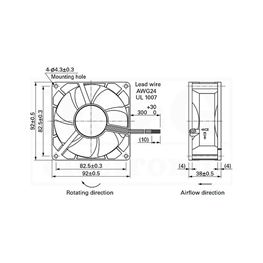 Picture of VENTILATOR DC 48V 92x92x38 SANYO 3 izvoda